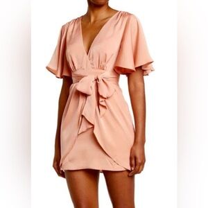 NWT Do + Be DO+BE MINI Dress Flutter Sleeve Sz Small Butter Salmon Deep V